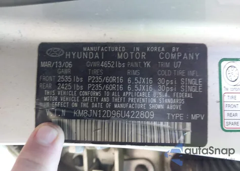 2006 Hyundai Tucson Gls/Limited from USA, damaged, VIN KM8JN12D96U422809